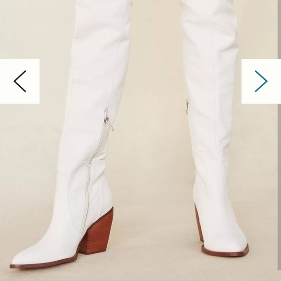 Silent D OVER KNEE WHITE LEATHER BLOCK HEEL BOOTS - Picture 10 of 10